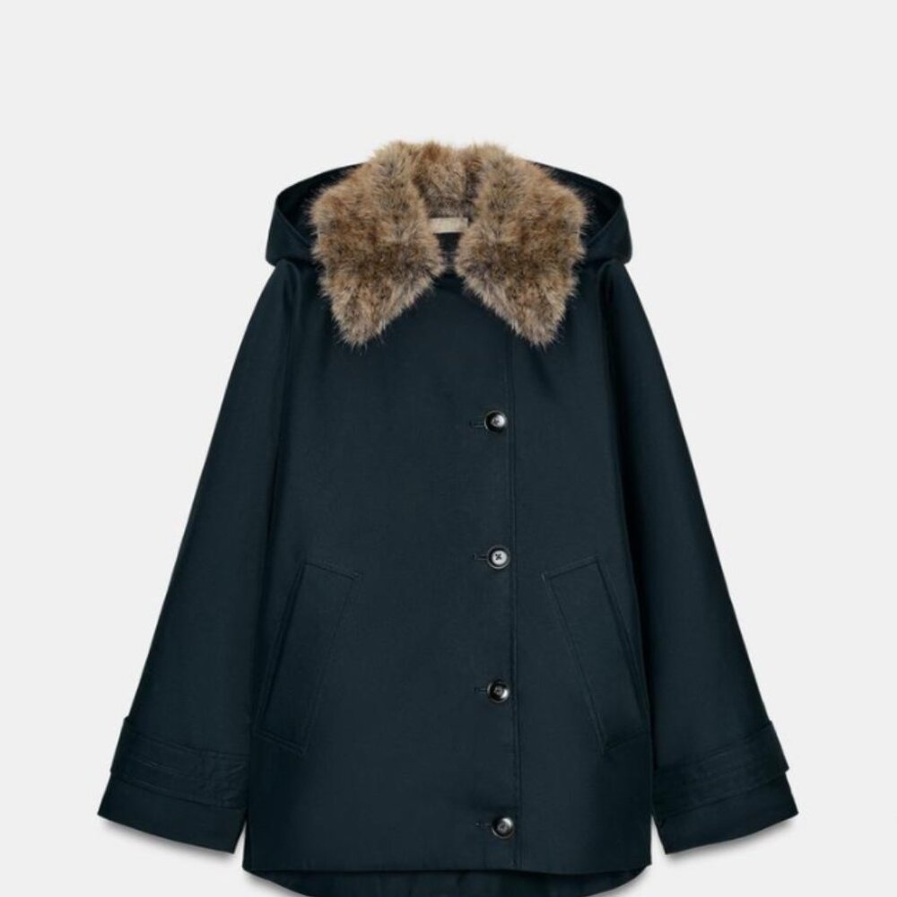 Zara Women's Coat with Faux Fur Collar - Picture 5 of 8